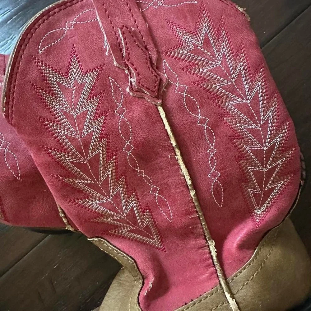 Roper Kids Pink Tan Faux Leather Western Cowboy Boots Size 12